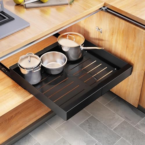 Pull out Cabinet Organizer (Black / 17"D×12"-20"W(2 Pack))
