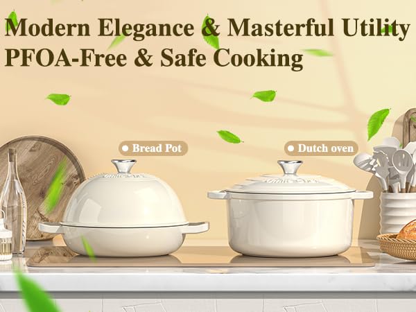 Enameled Round Cast Iron Bread Oven (Cream White)
