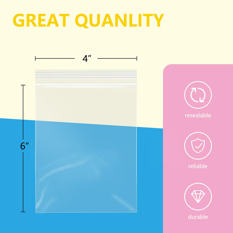 100 Pcs 4" x 6" Clear Small Zip Bag (100 Count)