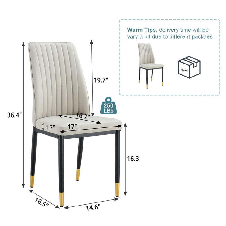 Modern Dining Chairs Set of 6 Gray Kitchen Chairs Set PU Leather Chair with Metal Legs Armless Upholstered Chair for Dinner Room