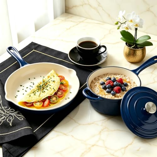 5 Piece Navy Blue Enameled Cast Iron Cookware Set