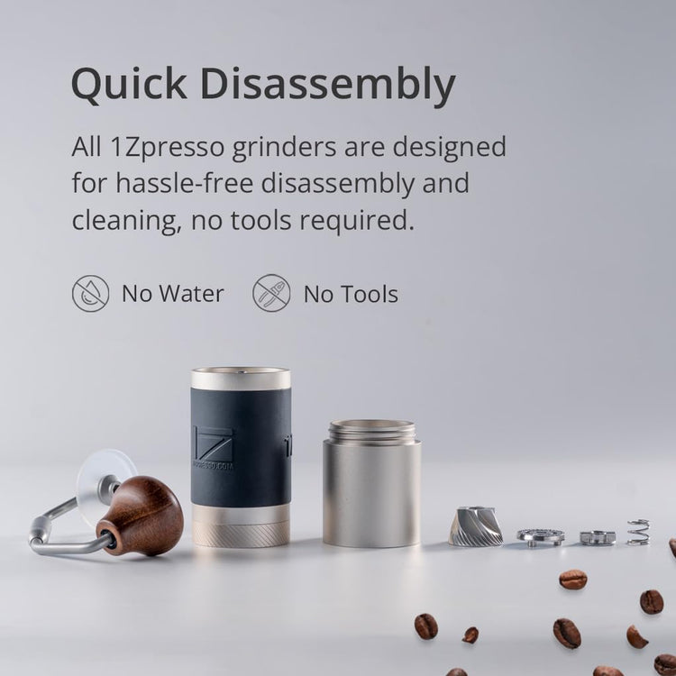 J Manual Coffee Grinder Silver with Assembly Stainless Steel Conical Burr