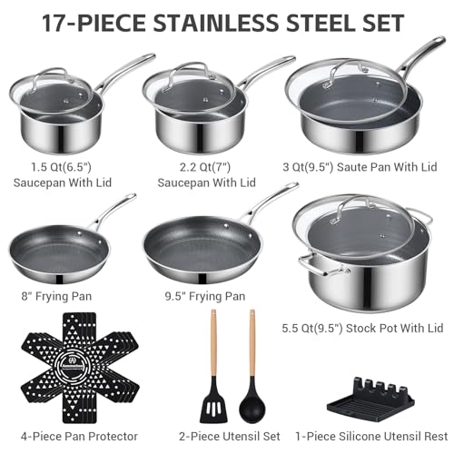 17 Pcs Stainless Steel Cookware Set