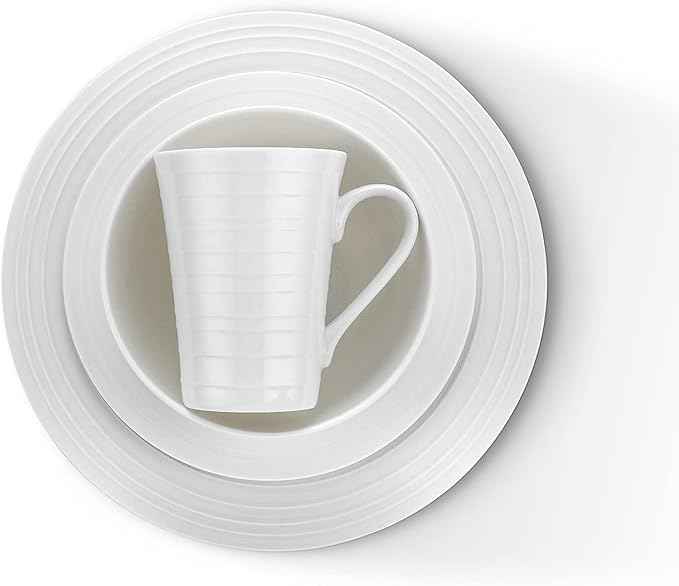 Stone lain Bone China Round Swirl Design 32 Piece Dinnerware Set, White