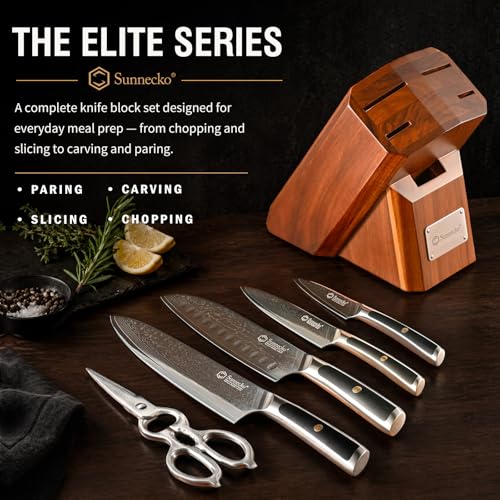 7 Piece Damascus Kitchen Knife Set with Block (7 Count)