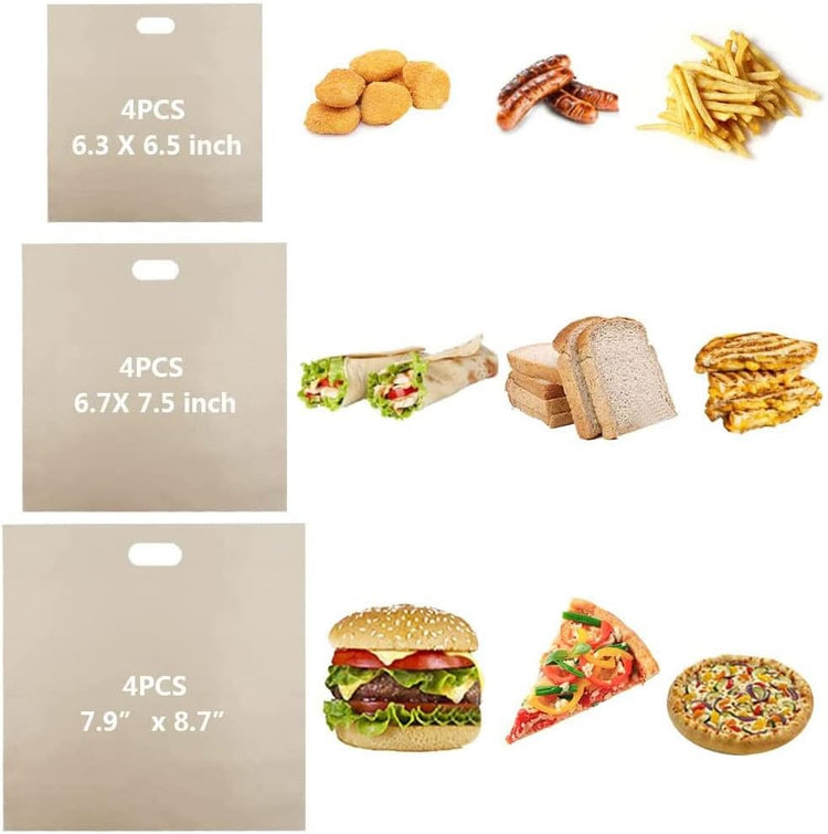 Toaster Bags Reusable for Grilled Cheese Sandwiches | Safest On The Market - 100% BPA & Gluten Free | Non Stick Toast Bag (12PCS)