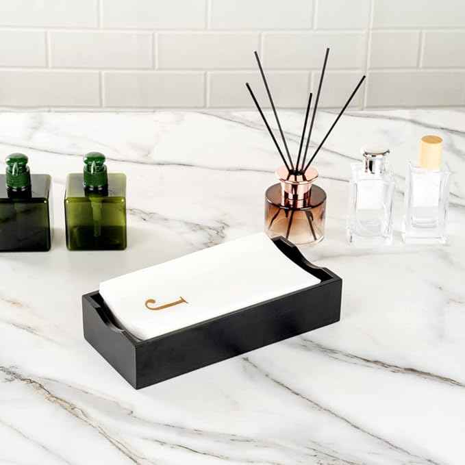 Luxenap 15.8 X 7.9 Inch Linen-Feel Guest Towels, 50 Lettered Hand Towels - Gold Letter 'J', Sans Serif Font, White Paper Dinner Napkins, airlaid, For Restrooms And Tables