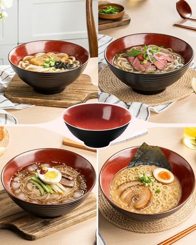 8 Inch 40oz Large Japanese Ramen Bowl Set of 2 (Red)