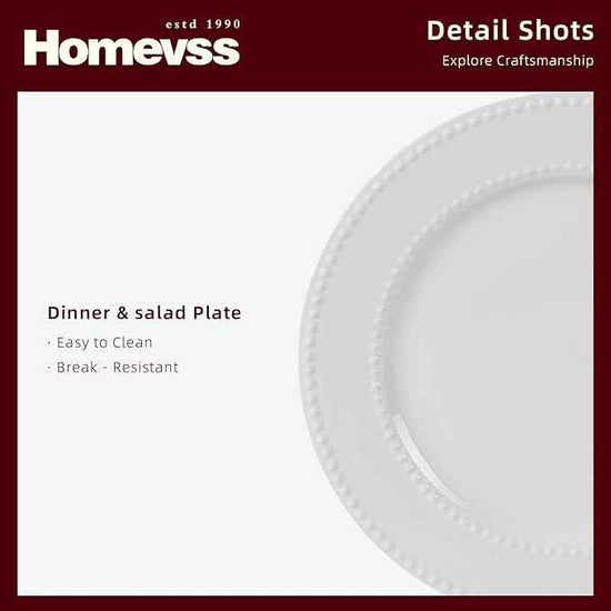 HomeVss, New Bone China Dinnerware Set, Embossed Pearl Design, 16pc Set