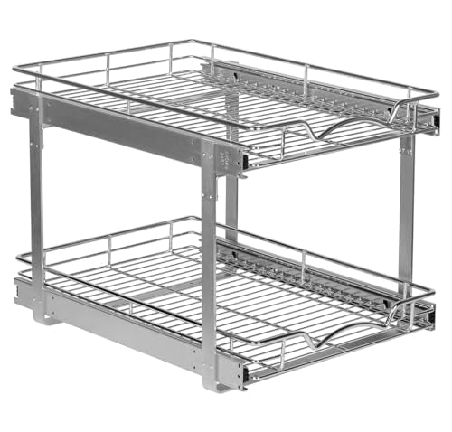 2-Tier Pull-Out Cabinet Organizer for Kitchen, 17" W x 21”D x 16.5" H (17 Inch / Two Tier)