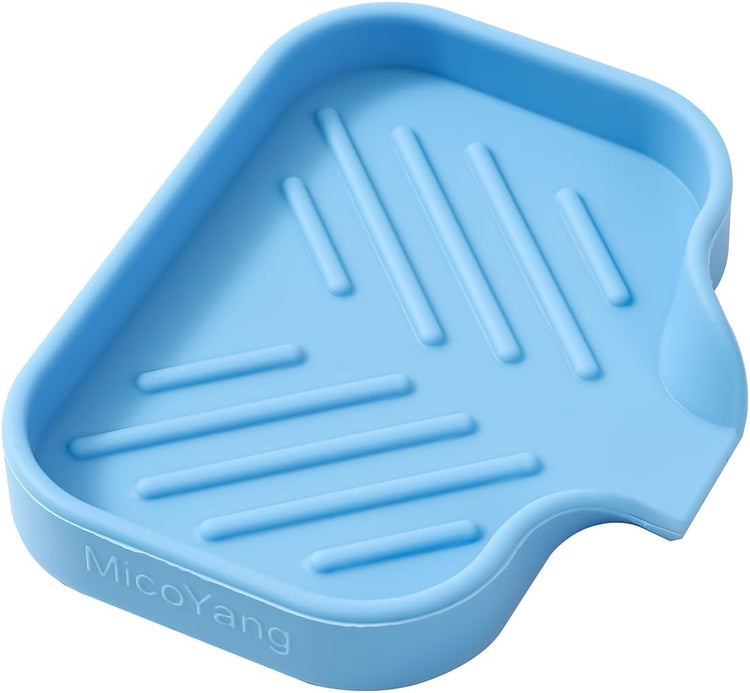 Silicone Bathroom Soap Dishes with Drain Spout-Bathroom and Kitchen Sink Organizer,Sponge Holder,Dish Soap Tray,Perfect for Dispenser,Scrubber,Bottle on Sink or Counter-Light Blue 4.9"×3.2"