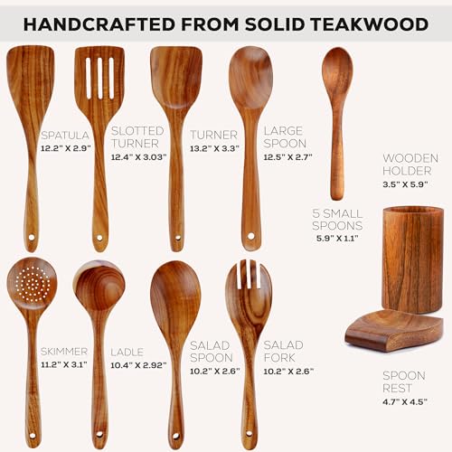 15 Piece Teak Wooden Utensils for Cooking (15 Piece | Gift Box)