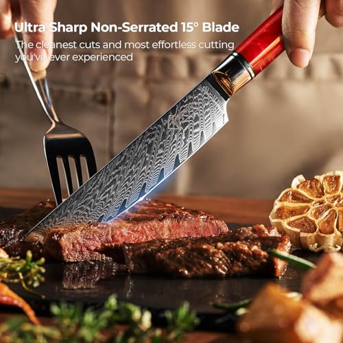SENKEN Damascus Steak Knife Set (6 Count)
