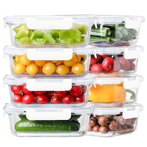 8 Pack 36oz Large Glass Meal Prep Containers with Leak Proof Snap (White / 8 Pack 36oz)