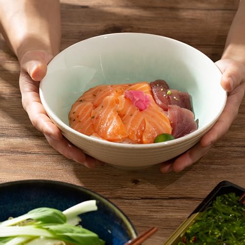 8 Inch Ceramic Ramen Bowl Set of 2 (Cyan Sea)