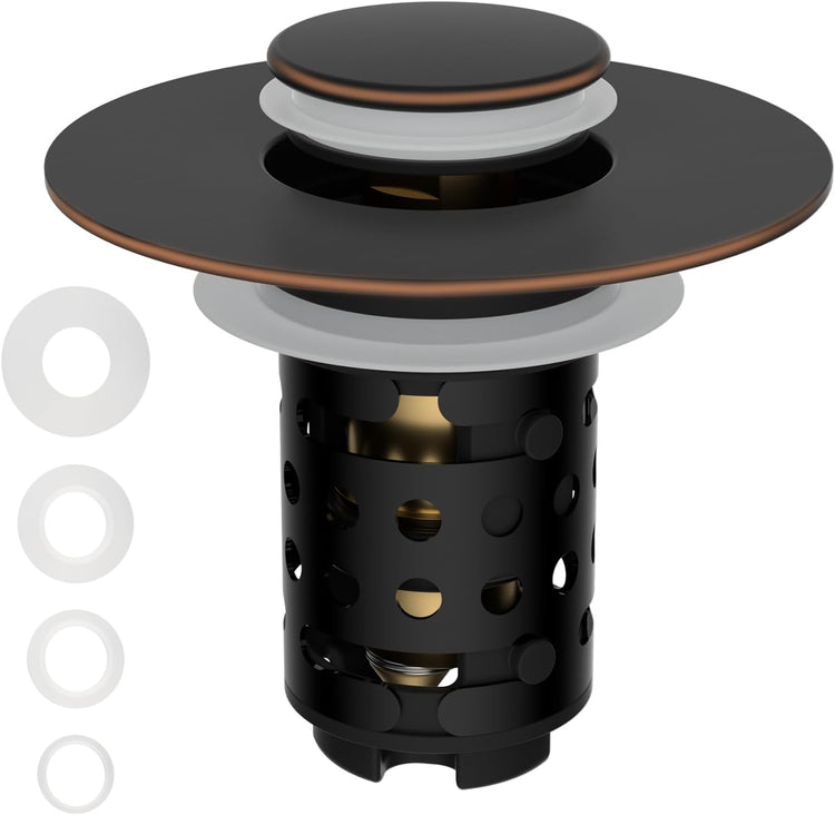 Universal Bathroom Sink Stopper Hair Catcher Upgraded with 2-Layer Detachable Filter Basket, 2PCS 4 in 1 Pop Up Drain Strainer, Anti-Clog, Odor-Block, Fit for 1.1''~2.36'' Sinks, Oil Rubbed Bronze