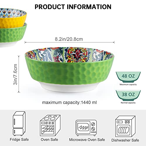Large Salad Bowl Sets for Serving Pho (Green+Yellow / 48 Oz)