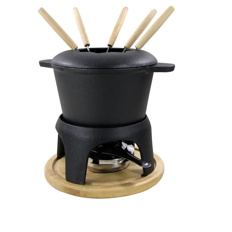 Traditional Fondue Set Matte black enameled cast iron fondue for Taditional swiss fondue 12 pcs fondue pot. for Meat