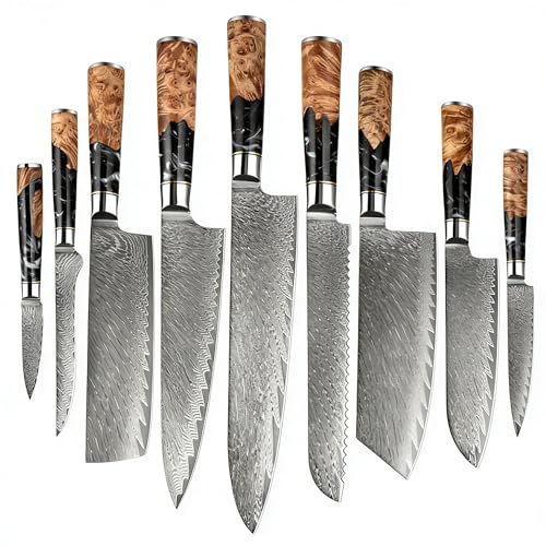 9 PCS Damascus Kitchen Knife Set (10 Count)