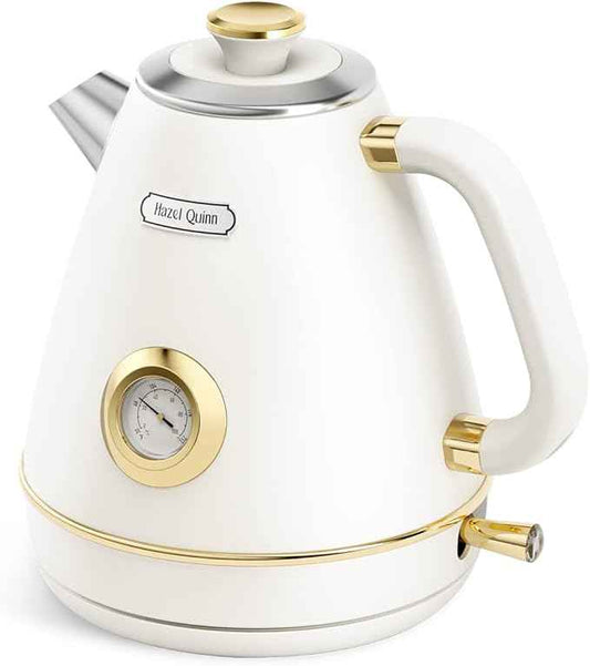 Hazel Quinn Retro Breakfast Set – 2-Slice Toaster & 1.7L Electric Kettle Bundle, 6 Browning Levels, Extra-Wide Slots, 1200W Fast Boiling, All Stainless Steel Interior, Thermometer – Pearl White