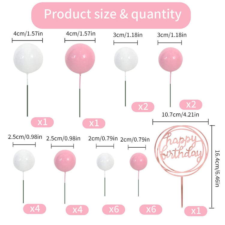 27 PCS Pink and White Ball Cake Topper Mini Balloons Cake Toppers Foam Ball Cupcake Toppers Happy Birthday Cake Insert Pick DIY for Anniversary Wedding Cake Decorations Baby Shower Party (27 Count)