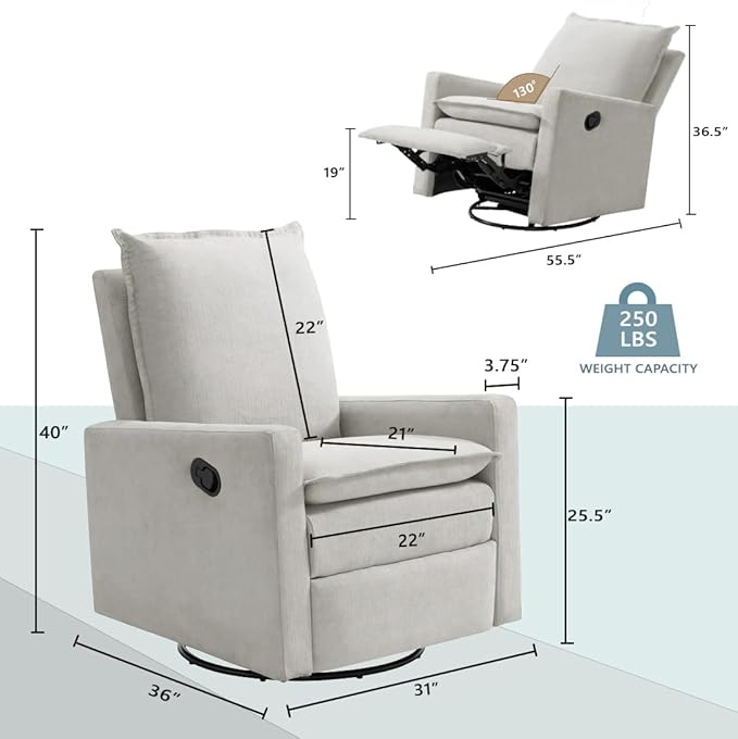 Oxford Baby Uptown Upholstered Swivel Glider & Recliner Nursery Chair, Sand