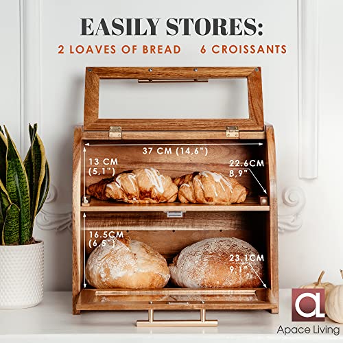 Arise Acacia Wooden Bread Box for Kitchen Countertop (Umber)