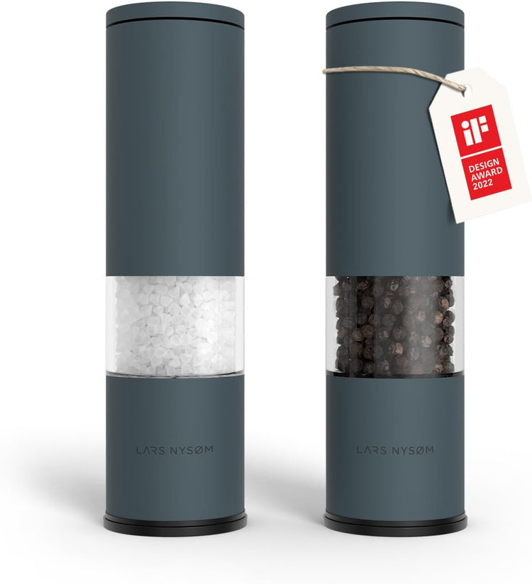 LARS NYSØM Salt and Pepper Grinder Set Manual, Stainless Steel Salt and Pepper Mills with Adjustable Ceramic Grinder I Design Spice Shakers (Stone Blue)