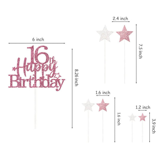 Rose Gold 16th Birthday Cake Topper (7 Count)