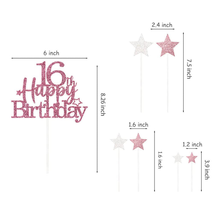 Rose Gold 16th Birthday Cake Topper (7 Count)