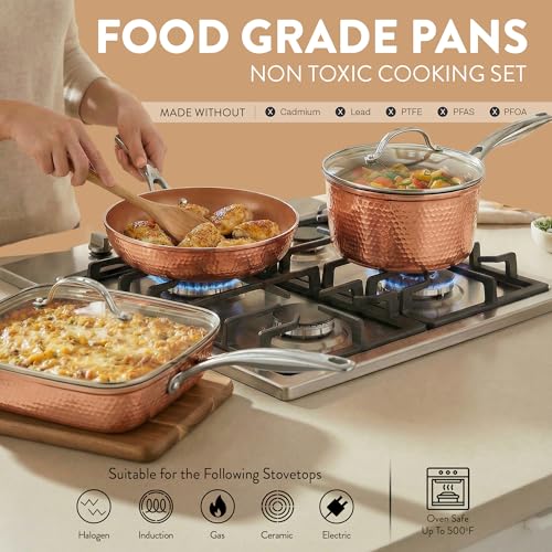 HAMMERED 20 Pc Pots and Pans Set Non Stick Ceramic Cookware (20 Count)