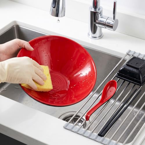 Unbreakable Melamine Ramen Bowl Set （4 piece set） (Red-Black / Set-4)