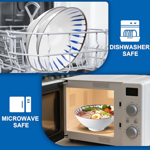 8 Inch Ramen Bowl Set 2 Large Japanese Bowls Ceramic Microwavable 8pcs (White / 8 INCH 2 Set)
