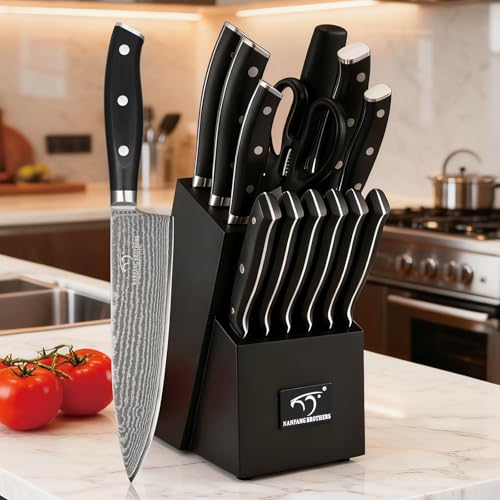 Damascus Kitchen Knife Set 14 Pieces with Shears & Sharpener