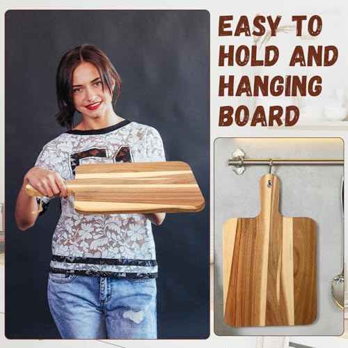 16 Pcs Acacia Wood Cutting Board with Handles Bulk (16 Count)