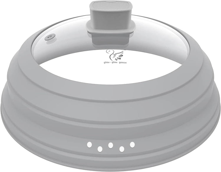 Microwave Splatter Cover Glass Cover Guard Lid with Collapsible Silicone for Food Pot Plate Cover 9.8 inch Light Grey