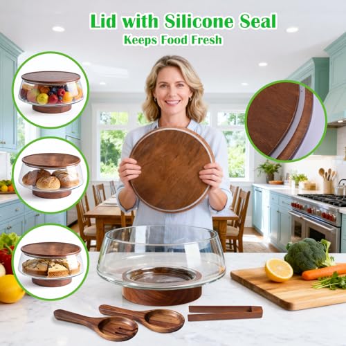 Extra Large Glass Salad Bowl with Lid Set