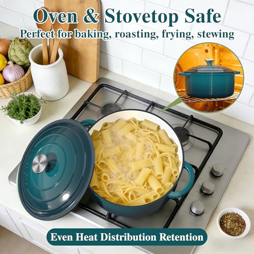 7QT Enameled Cast Iron Dutch Oven with Lid & Cotton Potholders