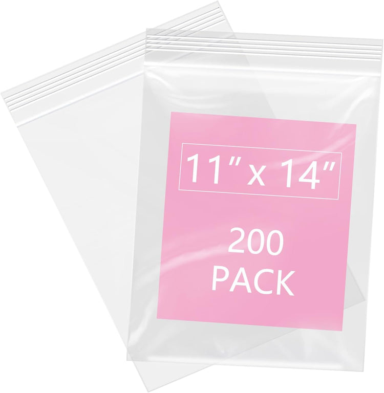 iMailer - 200 Pcs- 11" x 14" Reclosable Plastic Zip Poly Bags- Clear Zip Bag for Prints, Photos, Documents, Clothing, T-Shirt