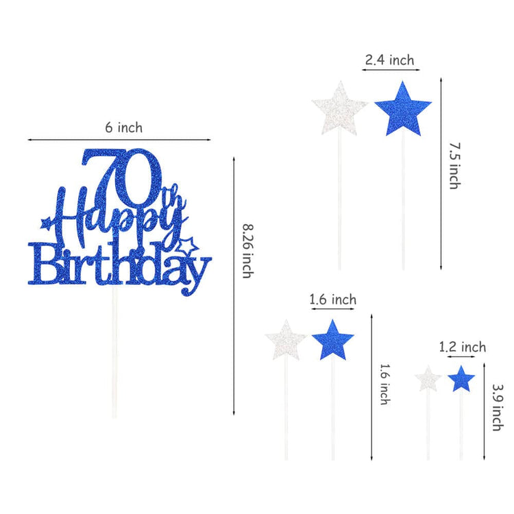 Royal Blue 70th Birthday Cake Topper with Glittery Stars (7 Count)