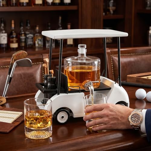 Luxury Golf Cart Whiskey Decanter Set with 2 Golfer Glasses