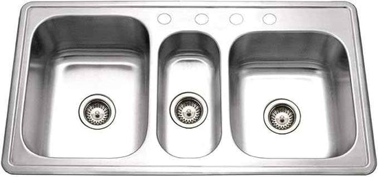 Houzer Stainless Steel PGT-4322-1 Premiere Gourmet Series - Topmount 4-Hole Triple Bowl Kitchen Sink, Premium Corrosion Resistant Quality, Ideal for Kitchen and Bar Use, Includes 2 Basket Strainers