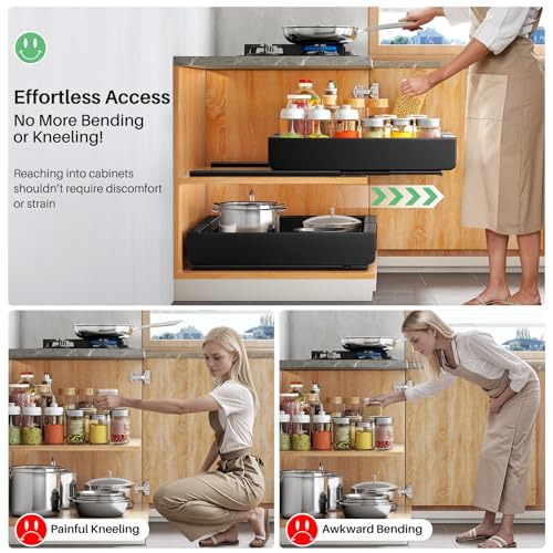 4 Pack Pull out Cabinet Organizer (Black / 21"D×12"-20"W(4 Pack))