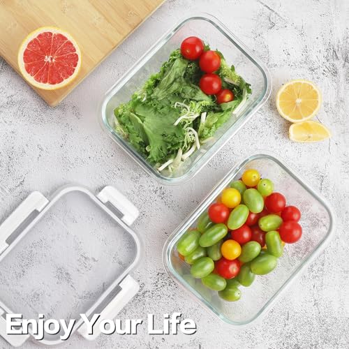 8 Pack 36oz Large Glass Meal Prep Containers with Leak Proof Snap (White / 8 Pack 36oz)