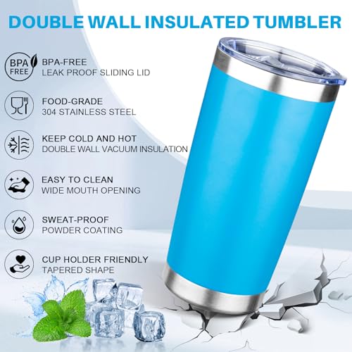20oz Tumbler with Lid Double Wall Vacuum Insulated Travel Coffee Mug Stainless Steel Thermal Cup Powder Coated Sturdy Coffee Tumbler for Hot and Cold Beverage (20 Ounces / Baby Blue)