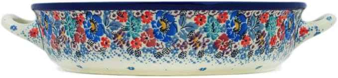 Polmedia Polish Pottery Round Baker with Handles 10-inch UNIKAT - Autumn Bunch Pattern Handmade in Boleslawiec Poland by Ceramika Artystyczna + Certificate of Authenticity