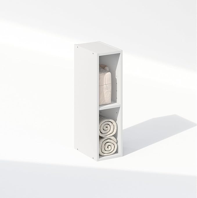 Furinno Reed 2-Tier Closet Organizers and Storage, Closet Organizer, Open Shelf Closet Storage, for Wardrobe, Bedroom, Living Room, 6-Inch Width, White