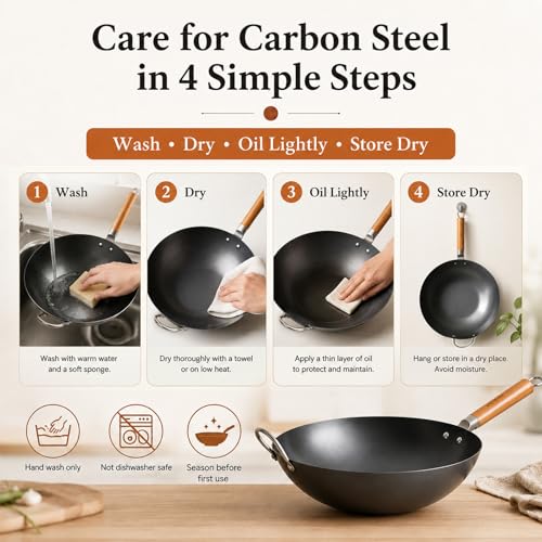 14.2" Carbon Steel Wok with Lid (14.2")