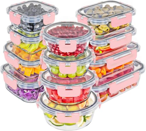 Premium Borosilicate Glass Food Storage Containers with lids Set (Pink)