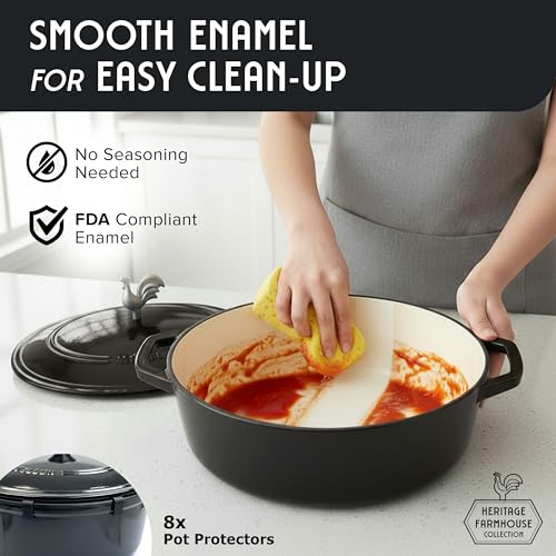 5.5 Quart Enameled Cast Iron Oval Dutch Oven with Rooster Knob & Cotton Potholders